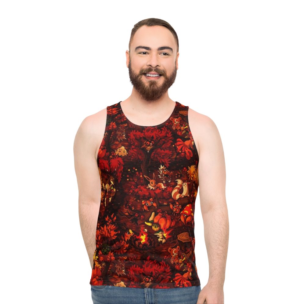Harvest Haven unisex tank top in fall foliage design