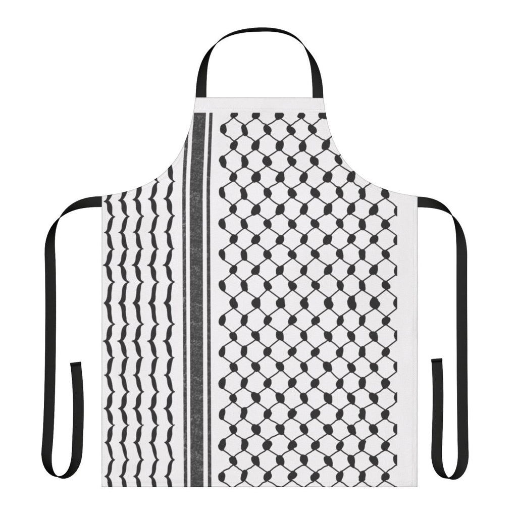 Hattah-inspired apron featuring the iconic Palestinian keffiyeh pattern and Handala symbol