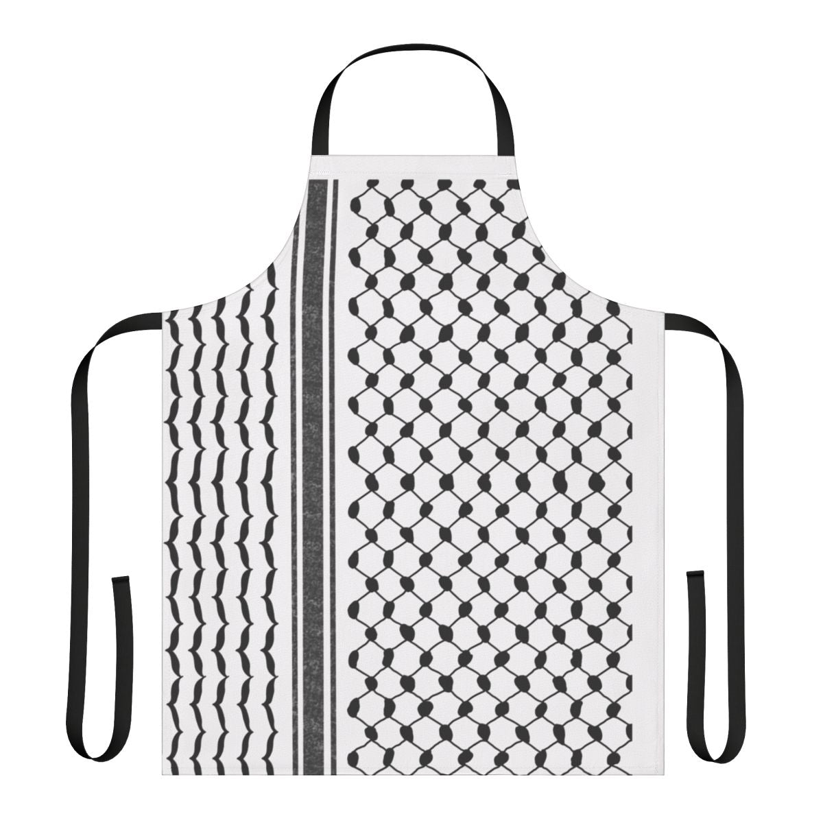Hattah-inspired apron featuring the iconic Palestinian keffiyeh pattern and Handala symbol