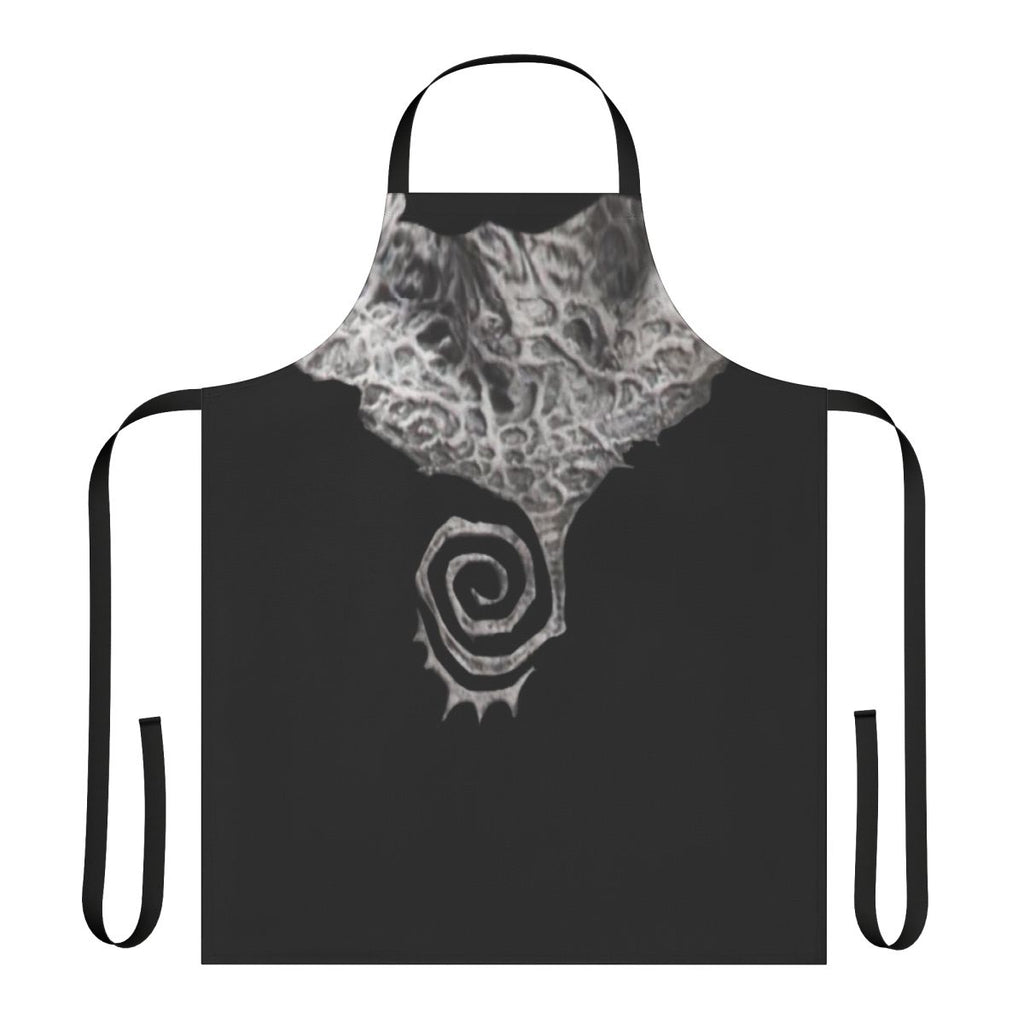 A black and white spiral yin yang apron perfect for haunt-themed cosplay and comic book superhero/anti-hero costumes.