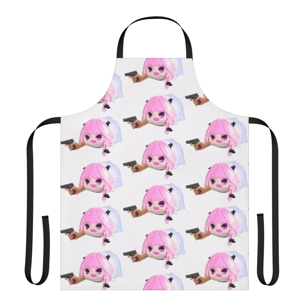 Haunted Astolfo bean plushie with a gun printed on an apron