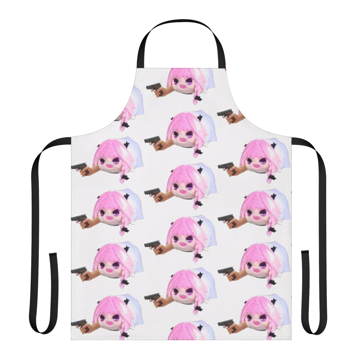 Haunted Astolfo bean plushie with a gun printed on an apron