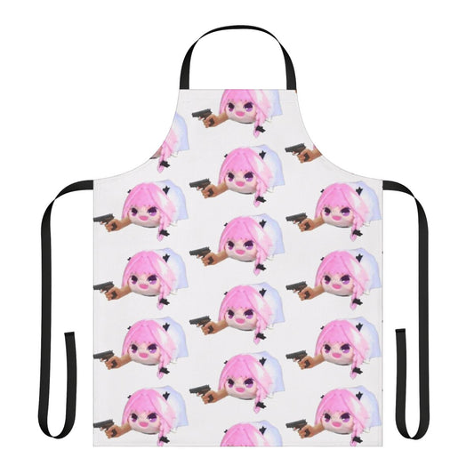 Haunted Astolfo bean plushie with a gun printed on an apron