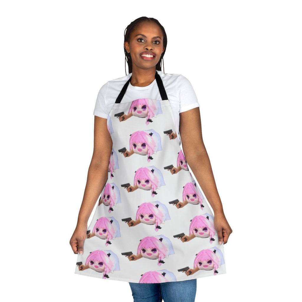 Haunted Astolfo bean plushie with a gun printed on an apron