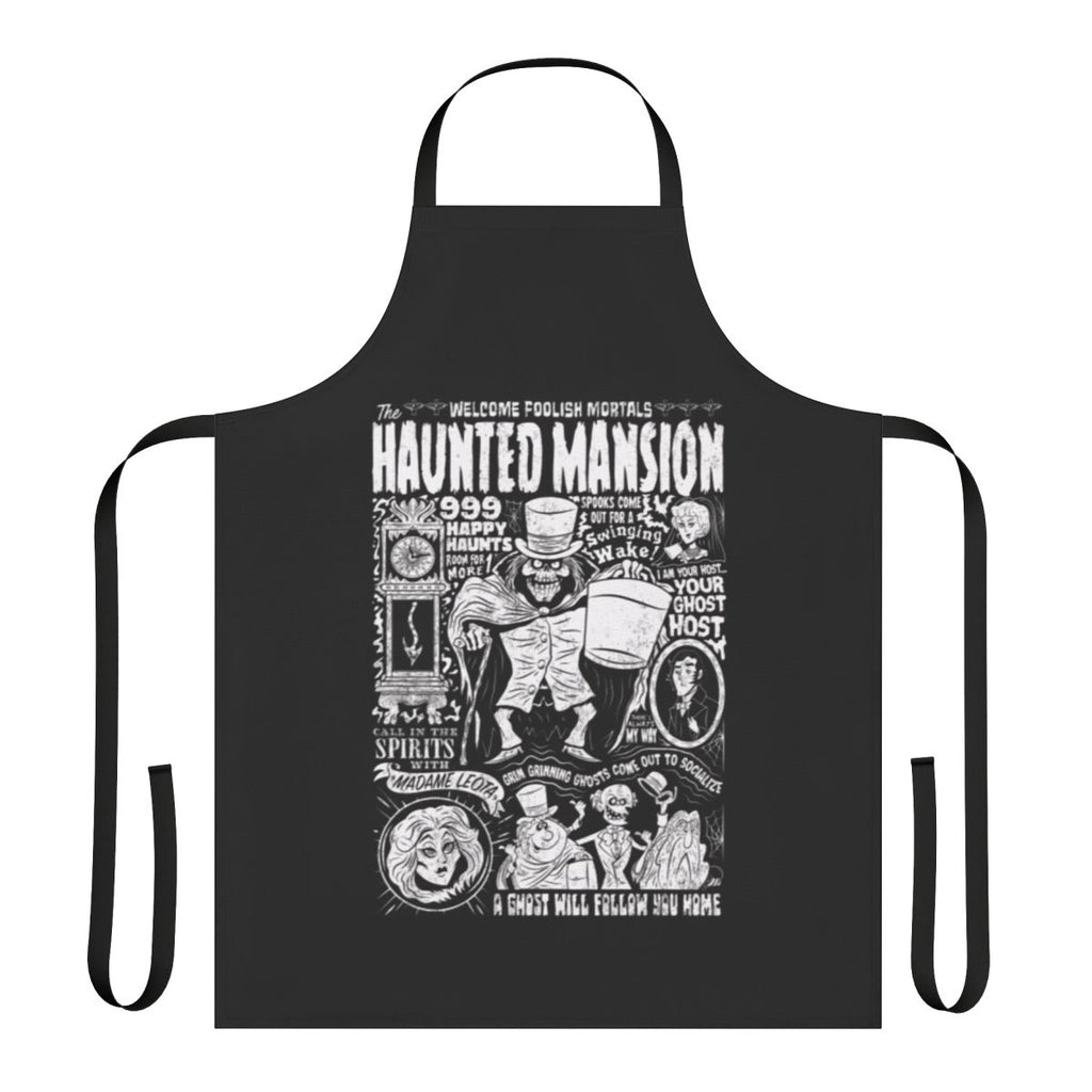 Haunted mansion apron with a spooky mansion and ghostly design
