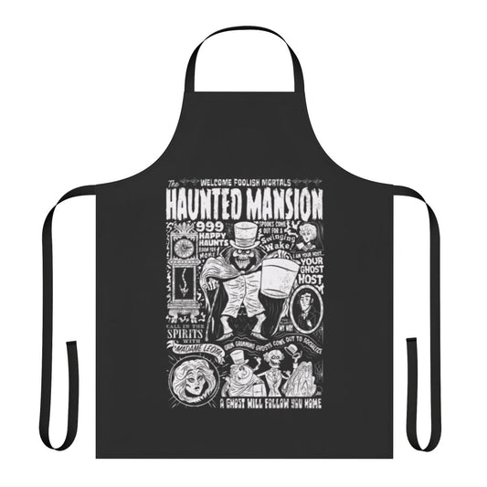 Haunted mansion apron with a spooky mansion and ghostly design