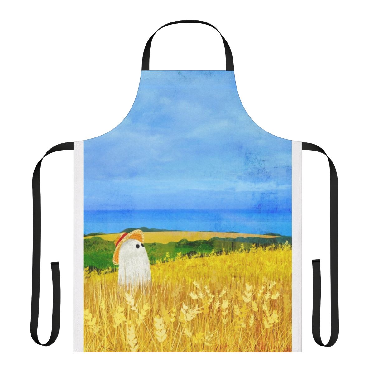 Haunted wheat field apron with a ghostly apparition in the golden wheat field