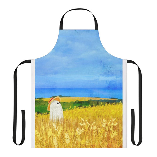 Haunted wheat field apron with a ghostly apparition in the golden wheat field