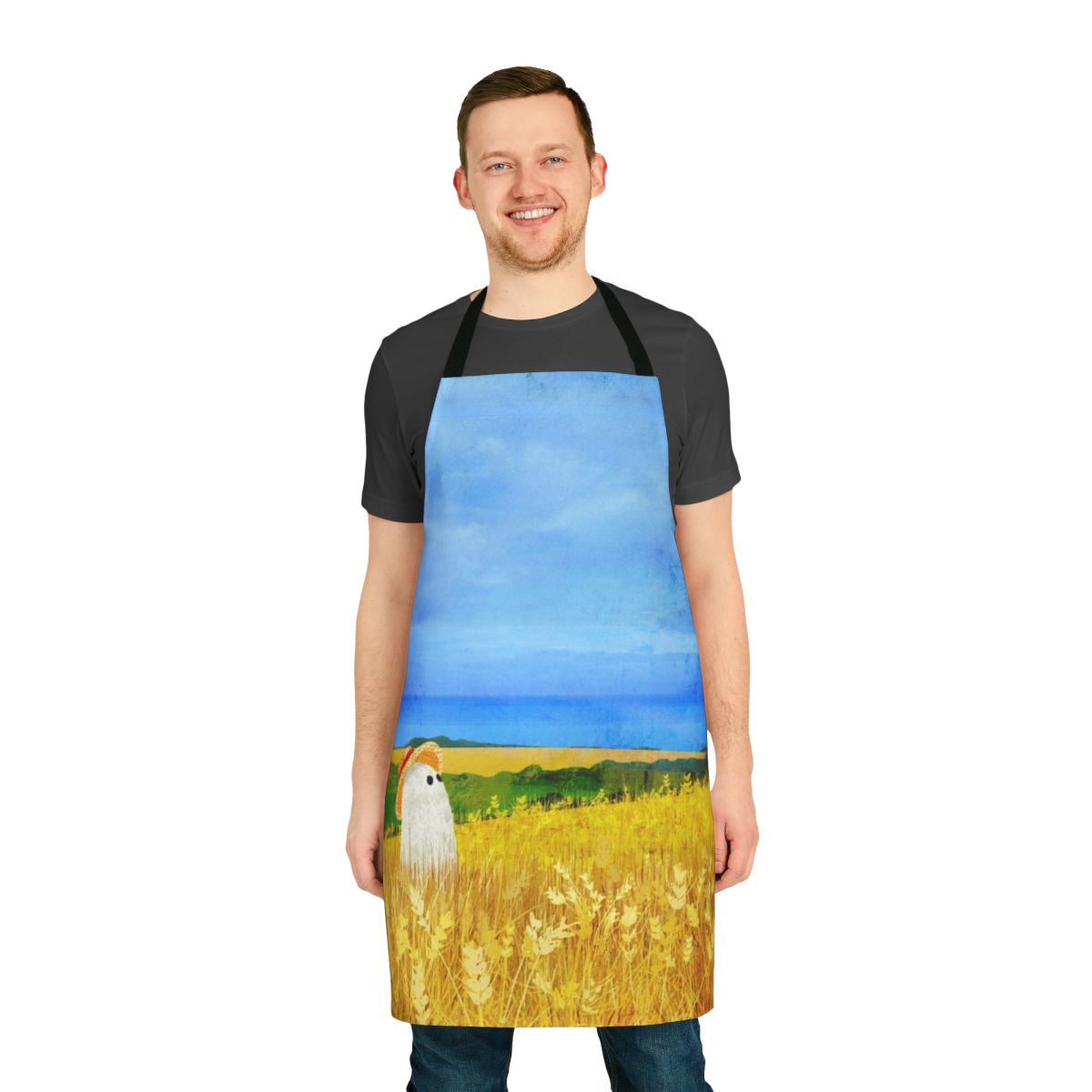 Haunted wheat field apron with a ghostly apparition in the golden wheat field