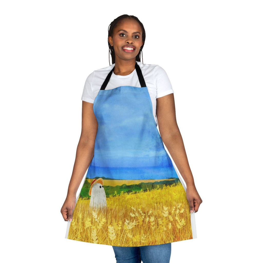 Haunted wheat field apron with a ghostly apparition in the golden wheat field