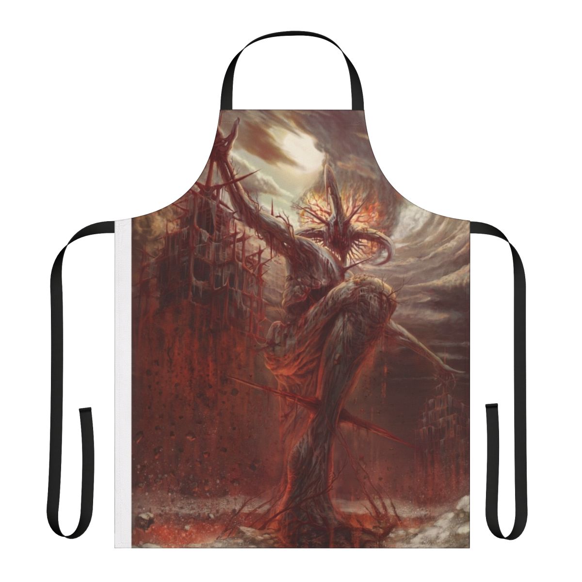 Apron featuring a dark, surreal, and macabre painting design