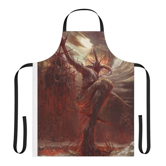 Apron featuring a dark, surreal, and macabre painting design