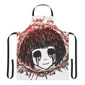 Fran Bow-inspired apron with creepy, gothic design featuring a crying girl, blood, and tears