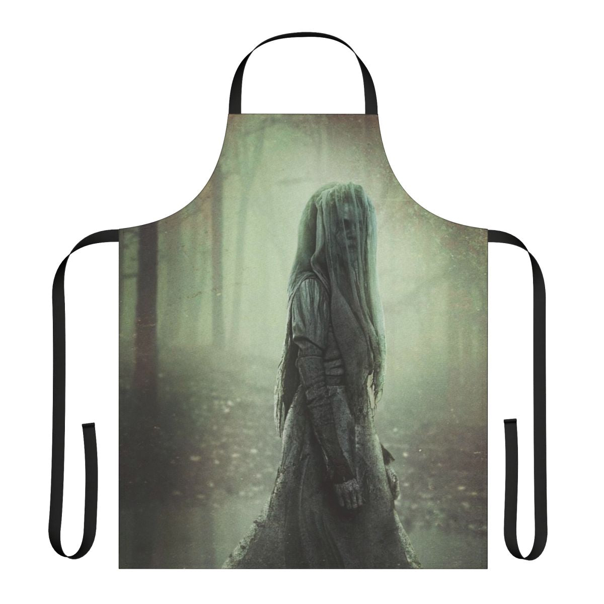 A dark and spooky apron featuring the legendary figure of La Llorona, the cursed and haunting "Weeping Woman" of folklore.