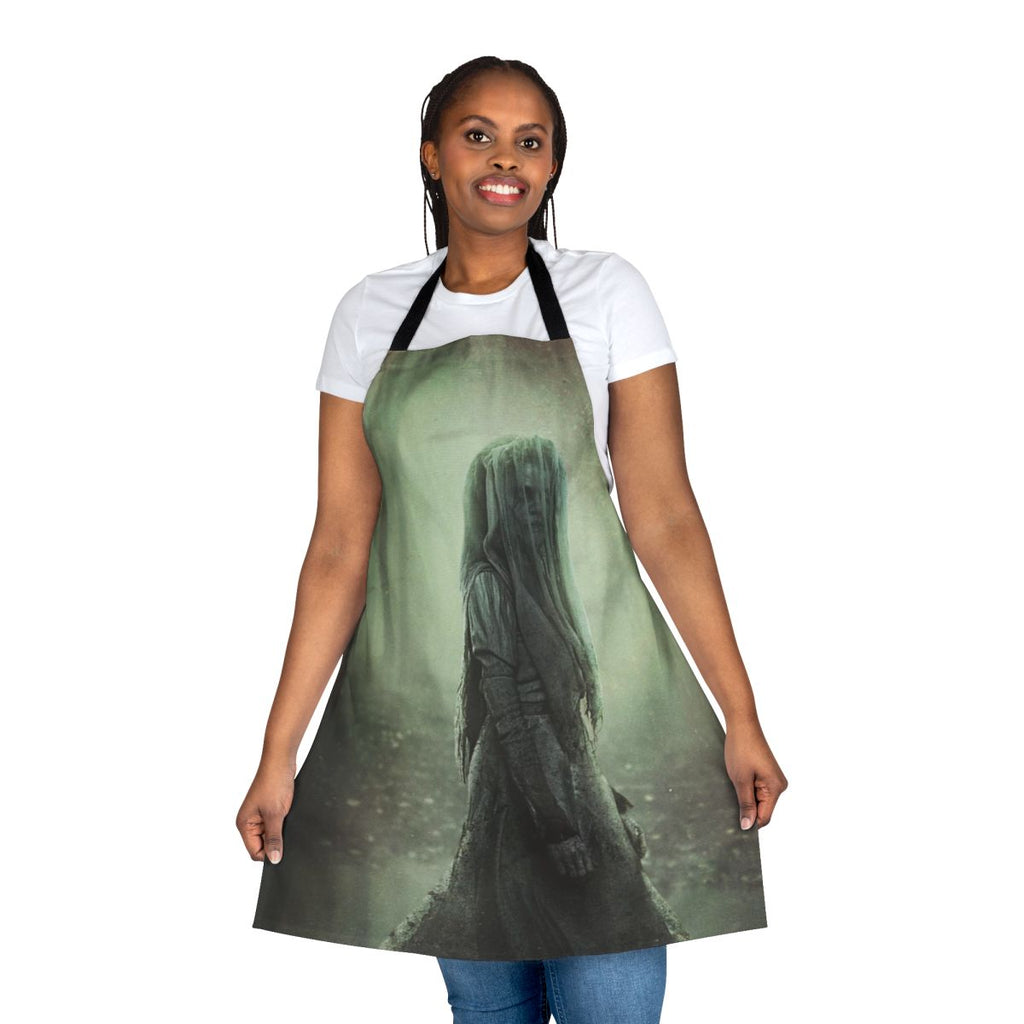 A dark and spooky apron featuring the legendary figure of La Llorona, the cursed and haunting "Weeping Woman" of folklore.