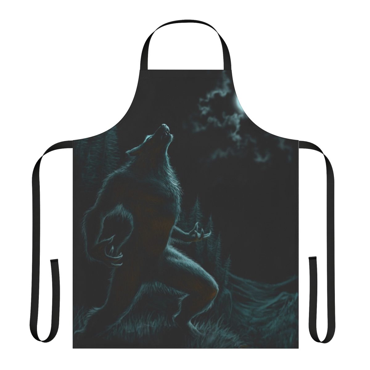 Apron featuring a howling werewolf silhouette against a full moon
