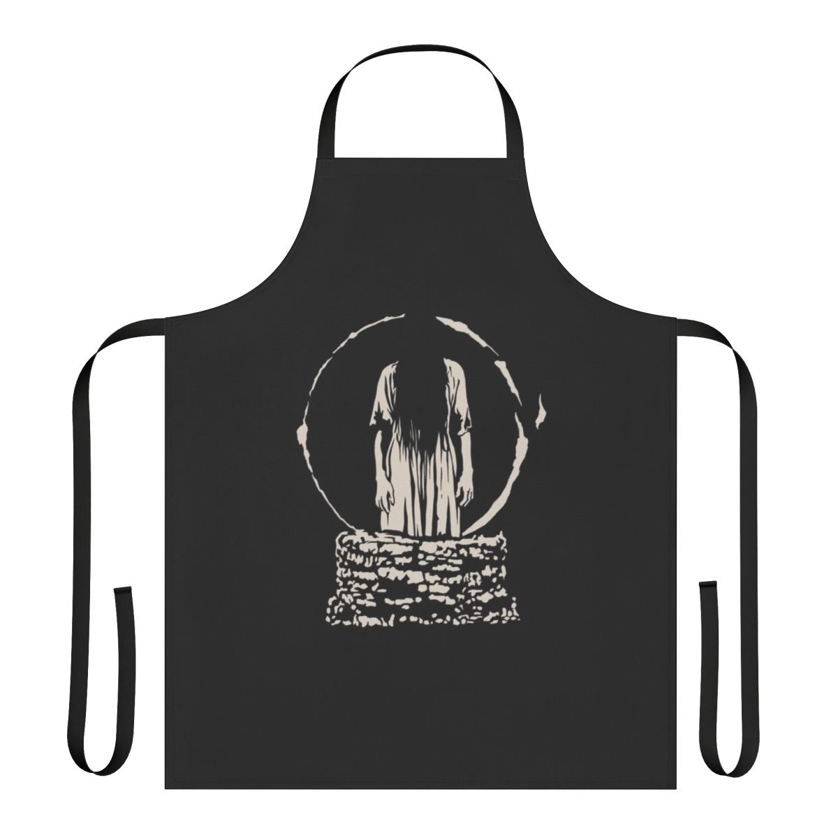 White apron with spooky "The Ring" inspired design