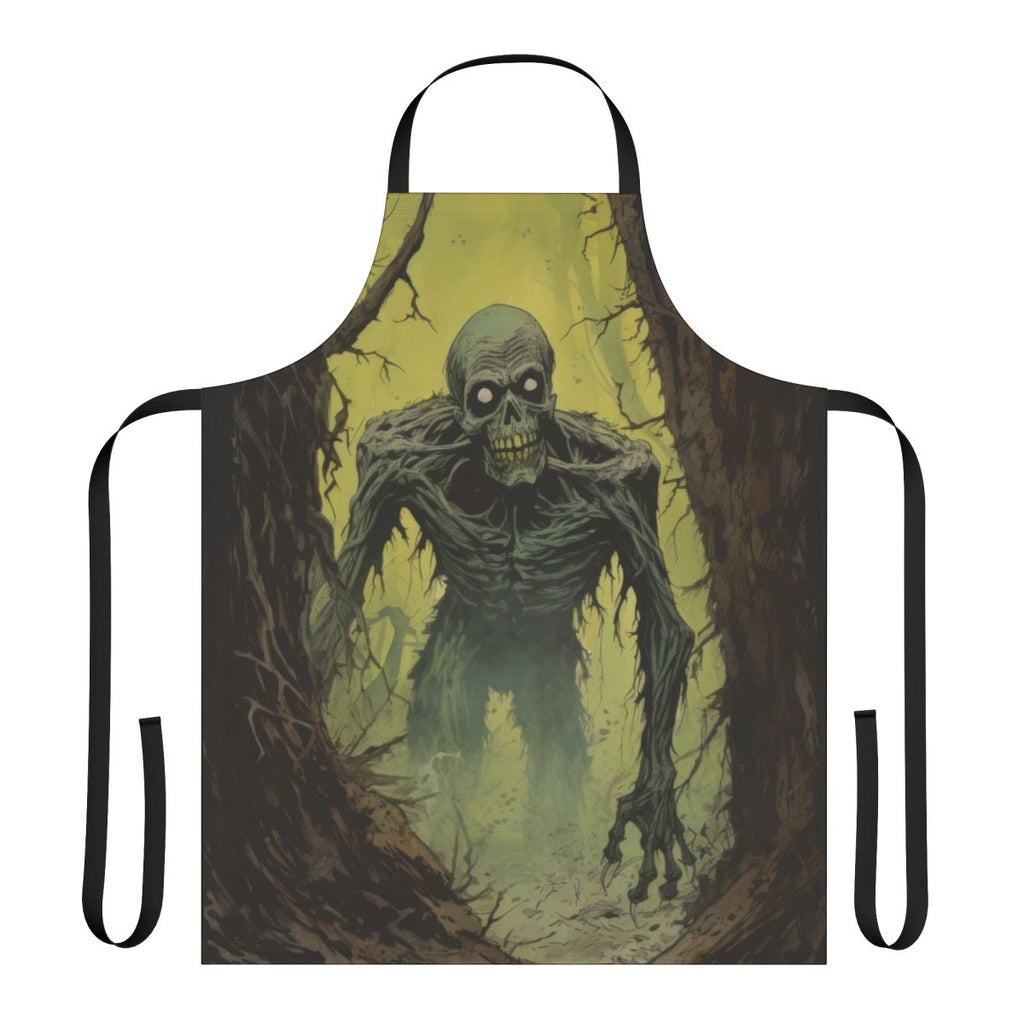 Haunting zombie art illustration featuring a creepy skeleton in a dark, eerie landscape