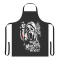 A black apron featuring a ghostface character, perfect for horror movie fans.