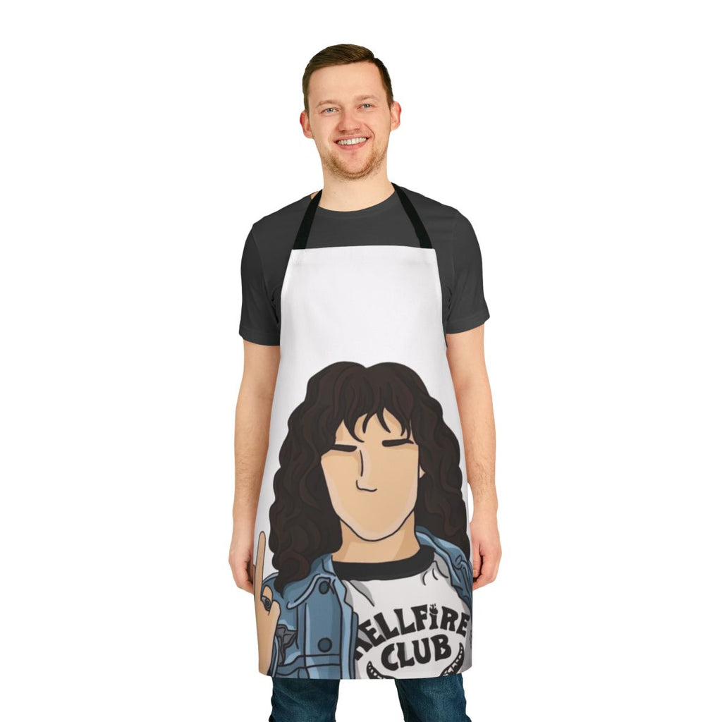Stranger Things-themed apron featuring Eleven, the Upside Down, and other iconic elements from the Netflix series.