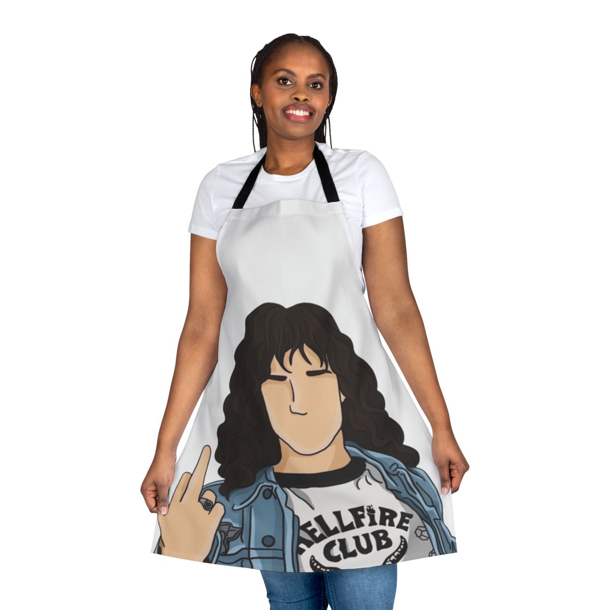 Stranger Things-themed apron featuring Eleven, the Upside Down, and other iconic elements from the Netflix series.