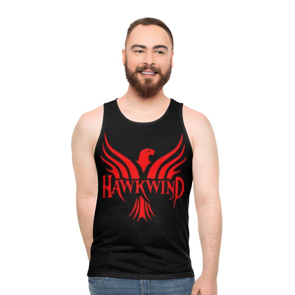Unisex heavy metal band tank top with Hawkwind logo