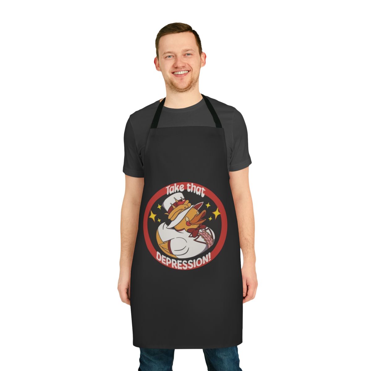 Hazbin Hotel inspired apron featuring characters like Alastor, Husk, and Angel Dust