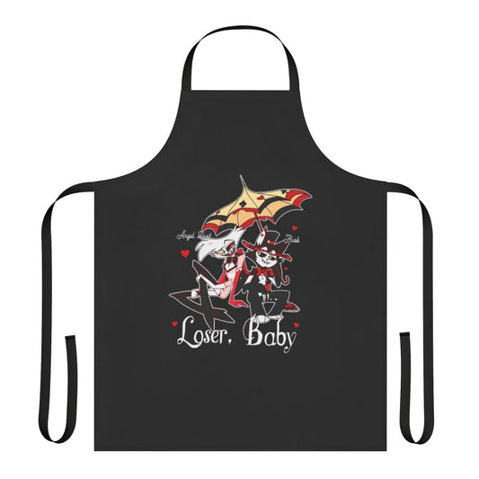 Hazbin Hotel inspired apron featuring the characters Angel Dust and Husk