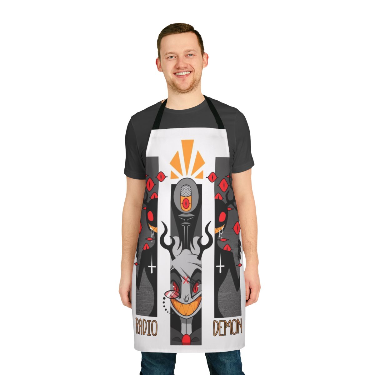Hazbin Hotel inspired dark apron with evil design