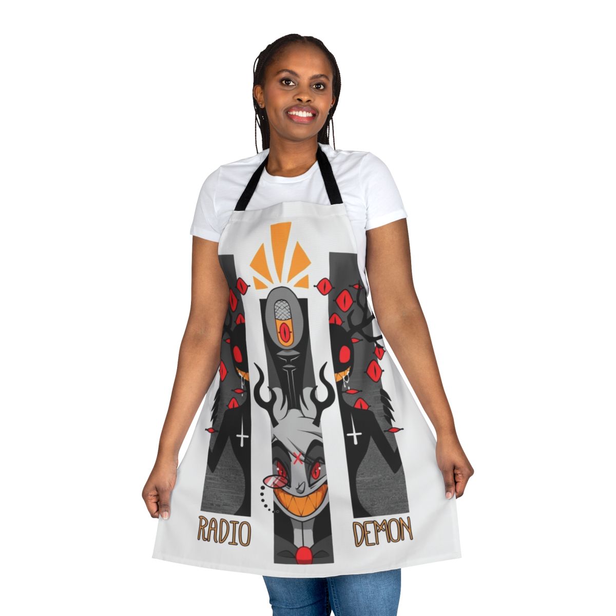Hazbin Hotel inspired dark apron with evil design
