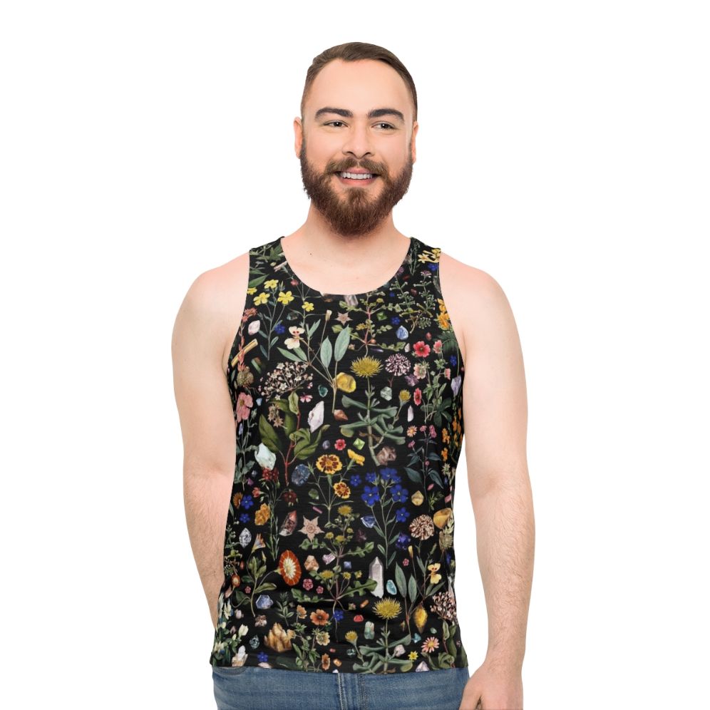 Unisex tank top with floral digital art design
