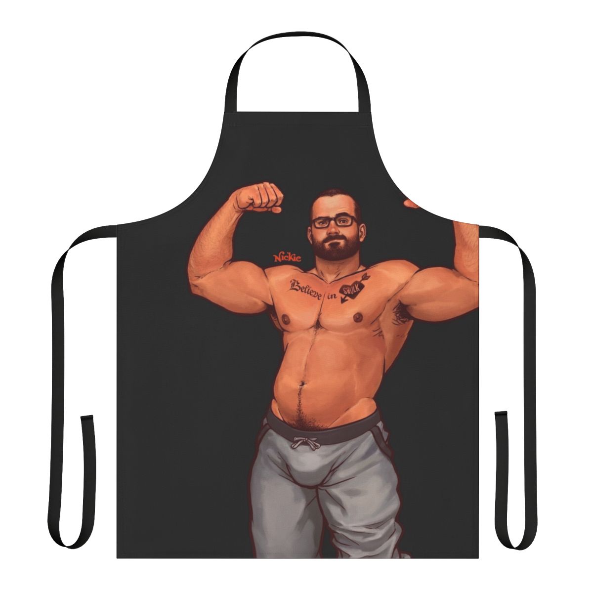 Heart Beats Apron featuring a stylish male pinup design for LGBTQ+ fans