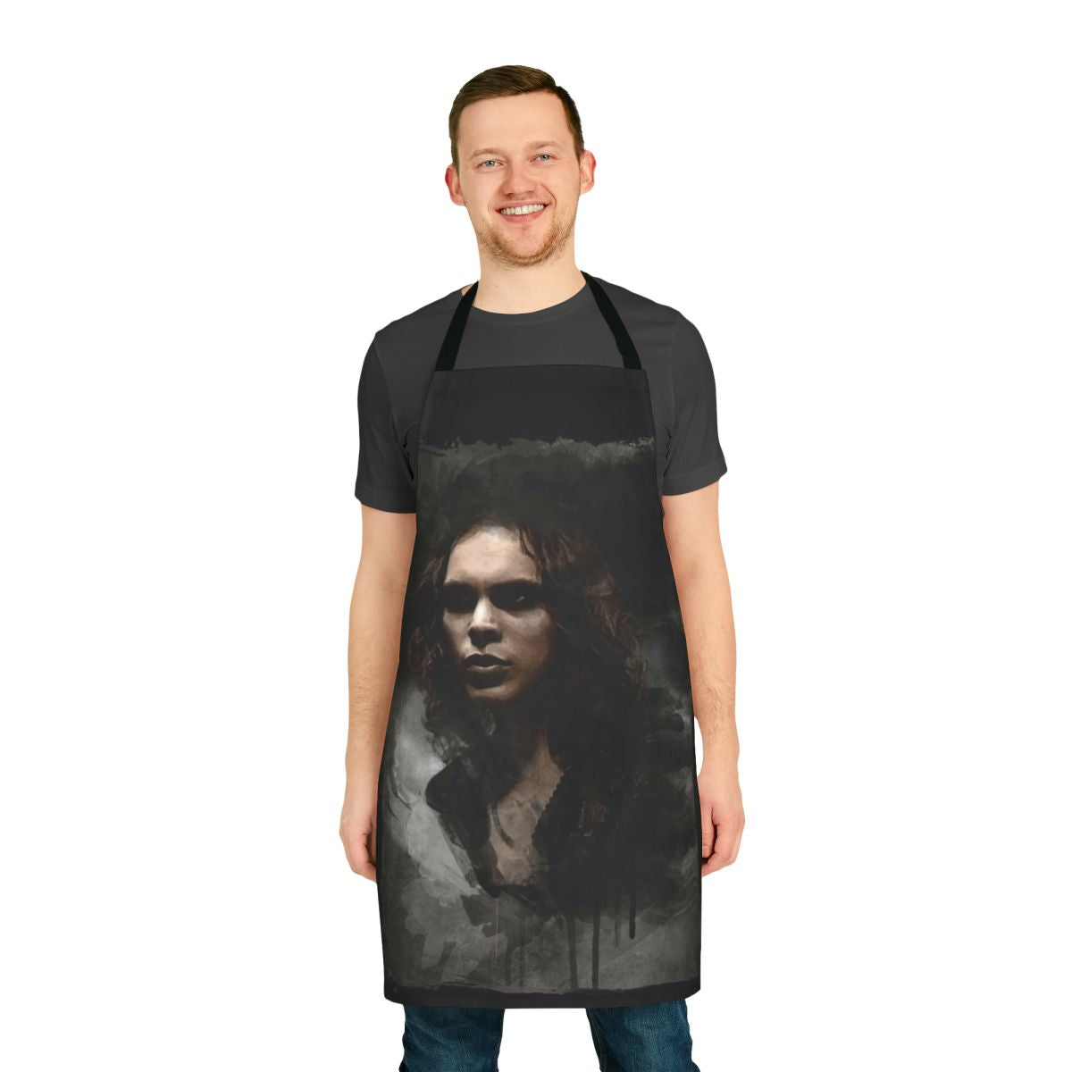 A watercolor-style apron featuring the iconic heartagram logo, a symbol associated with the band HIM and its frontman Ville Valo.