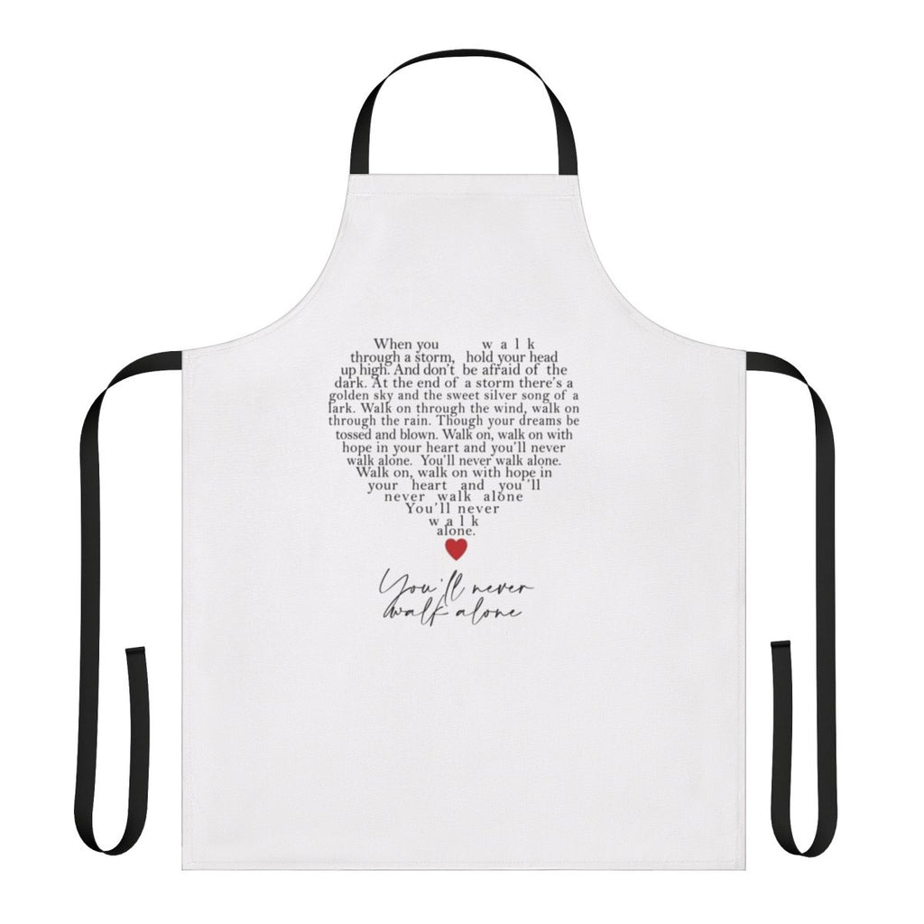 An apron featuring a love heart design in the iconic Liverpool FC colors, perfect for football fans.