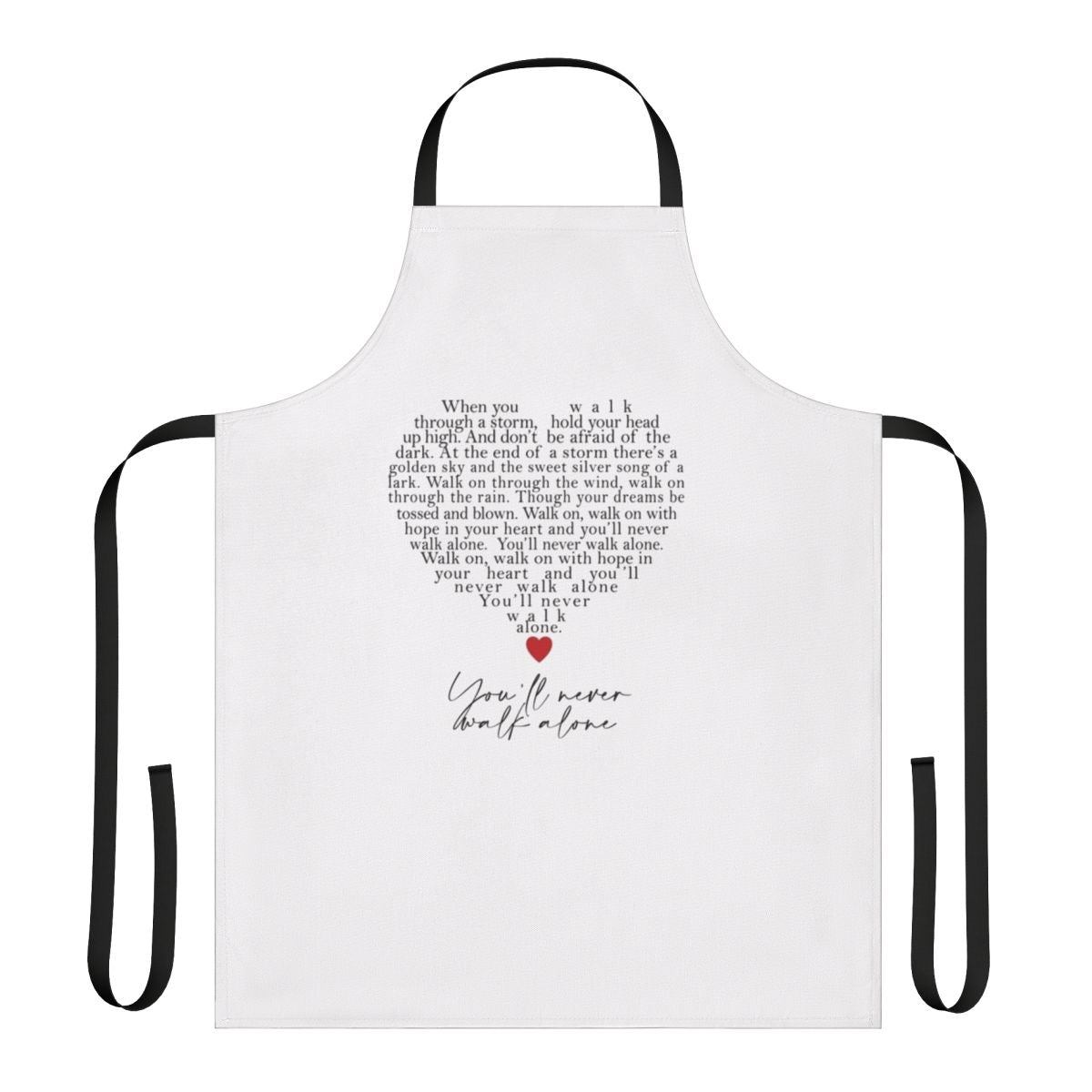 An apron featuring a love heart design in the iconic Liverpool FC colors, perfect for football fans.