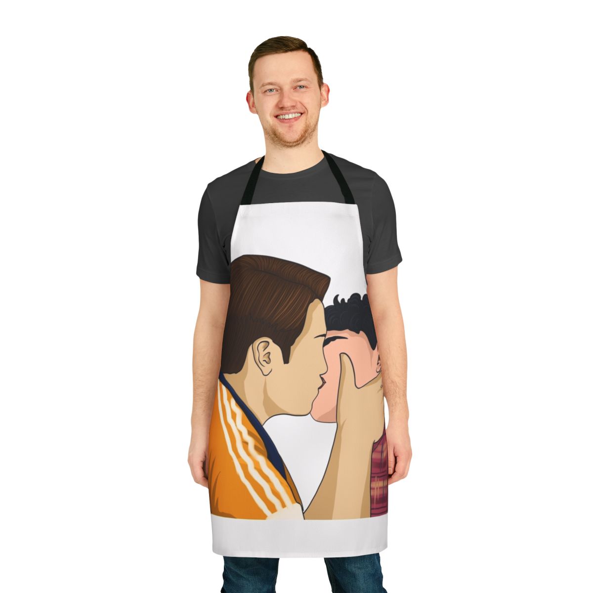Heartstopper-inspired apron featuring Nick and Charlie characters