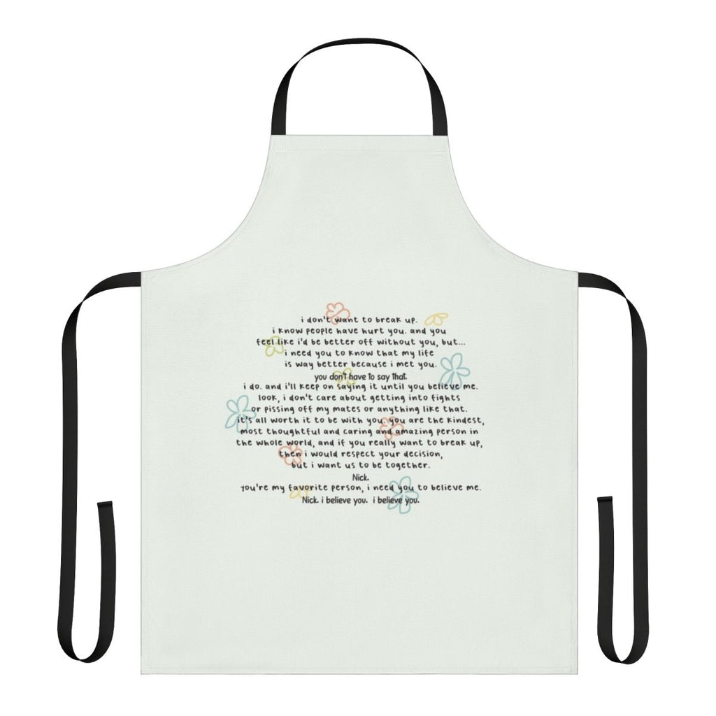 Heartstopper-inspired apron with the text "My Life Is Way Better Because I Met You"