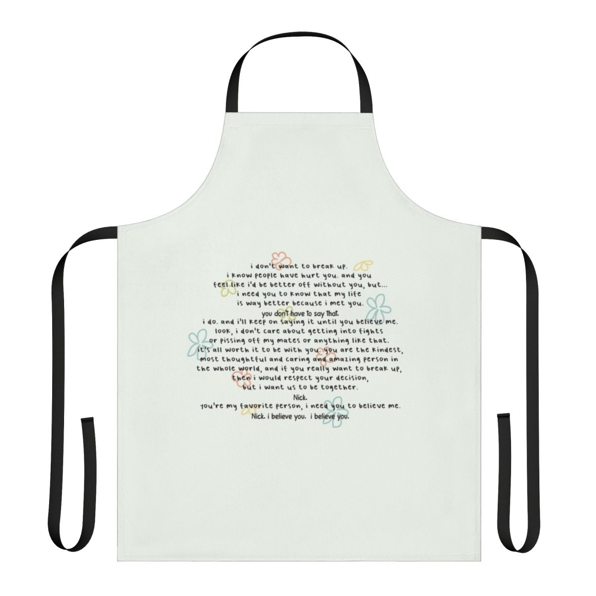 Heartstopper-inspired apron with the text "My Life Is Way Better Because I Met You"