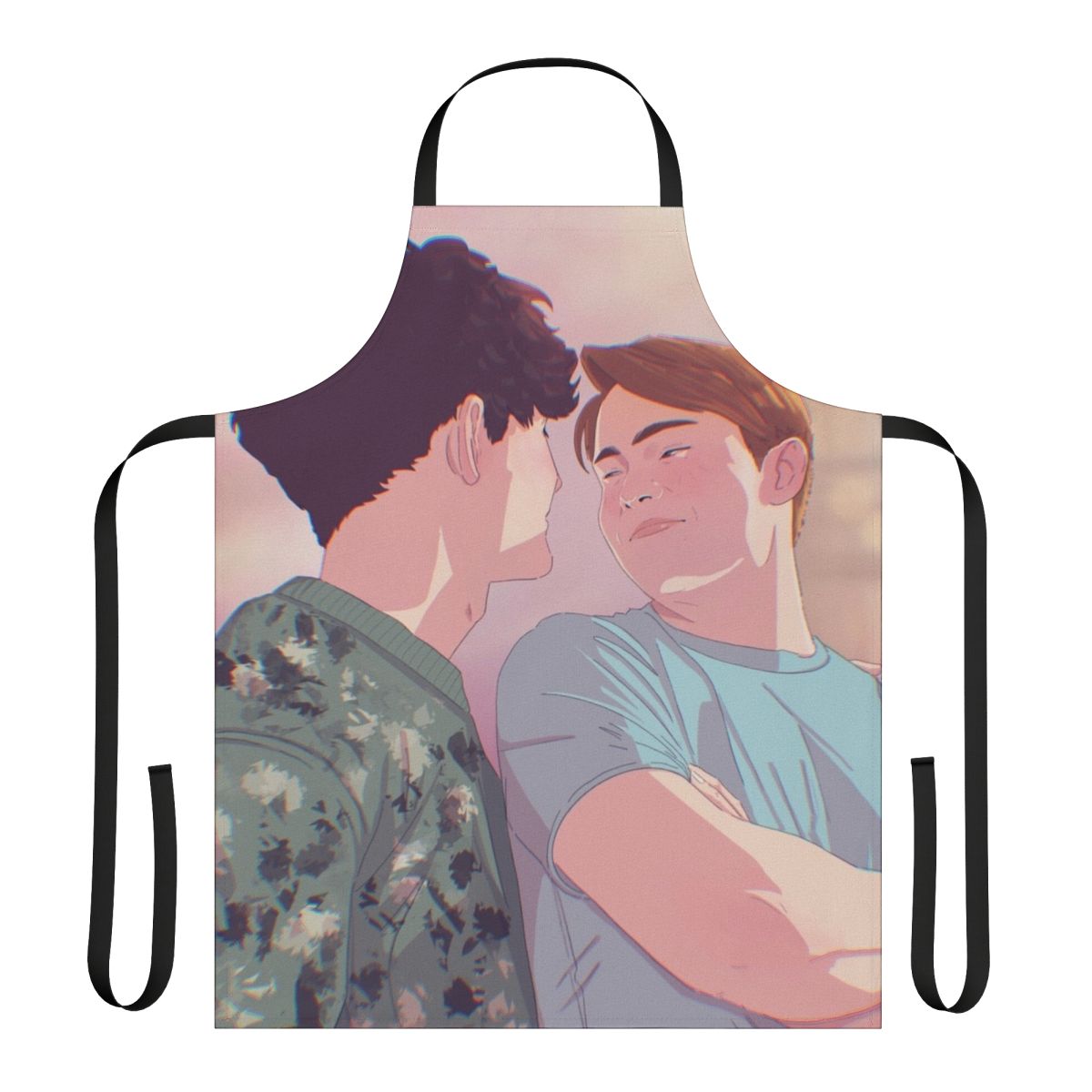 Heartstopper-inspired apron featuring the characters Charlie and Nick