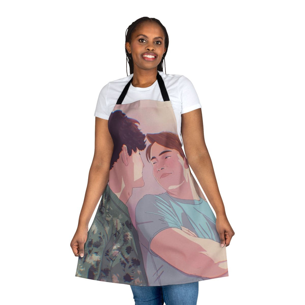 Heartstopper-inspired apron featuring the characters Charlie and Nick
