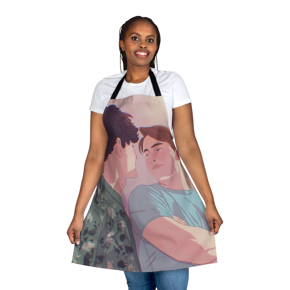 Heartstopper-inspired apron featuring the characters Charlie and Nick