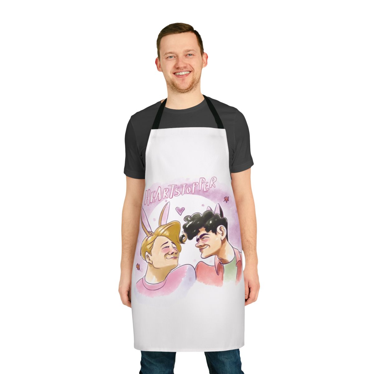 Heartstopper-inspired apron with floral and heart design