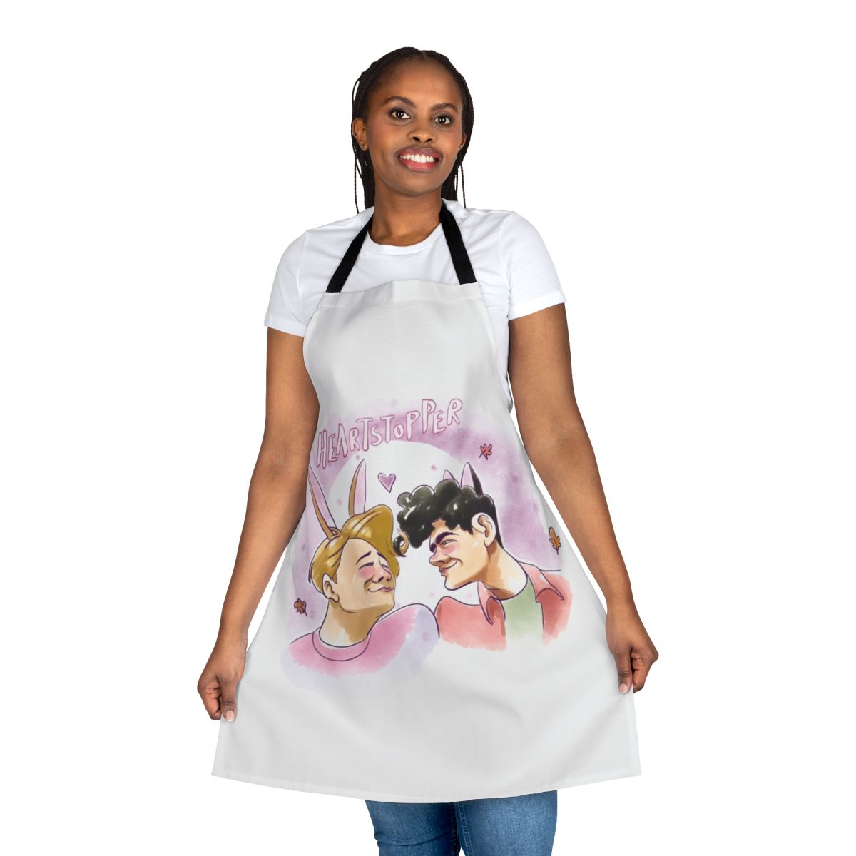 Heartstopper-inspired apron with floral and heart design