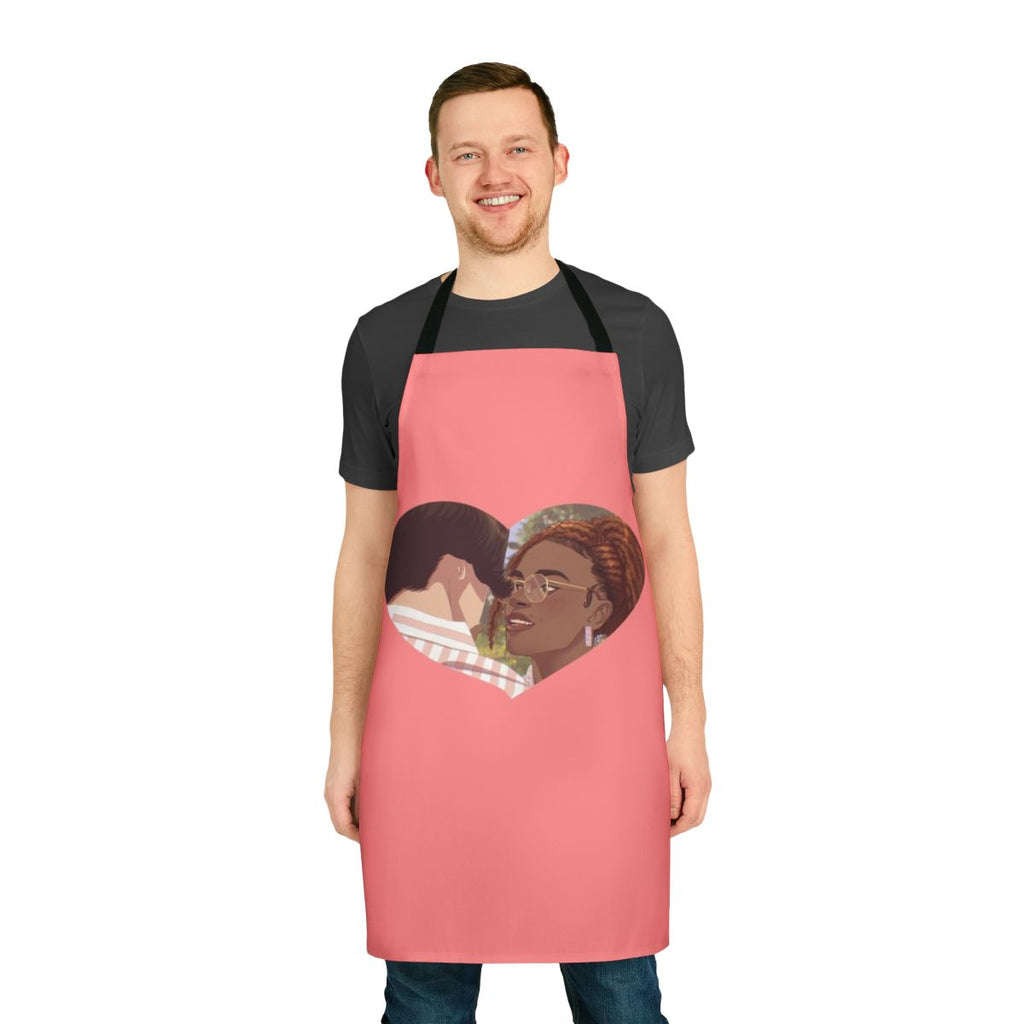 Heartstopper inspired apron featuring the characters Elle Argent and Tao Xu