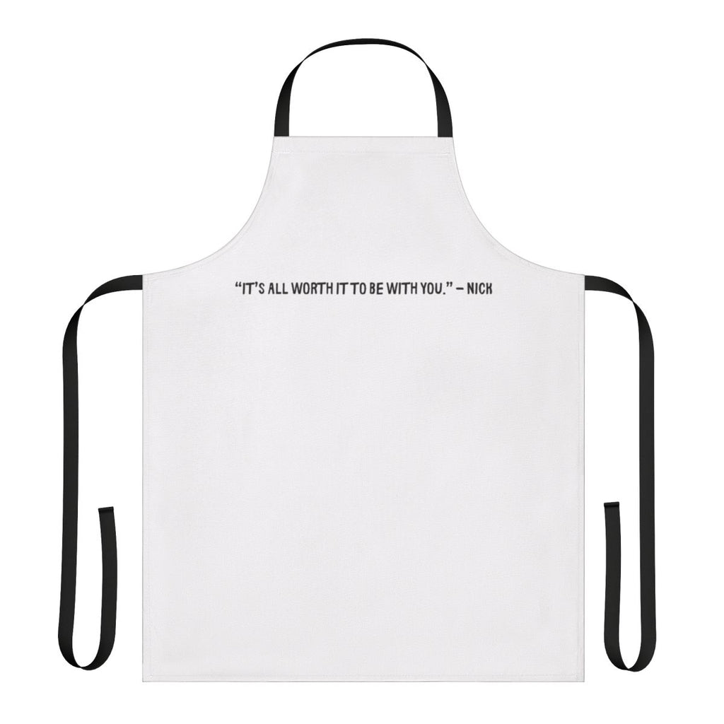 Heartstopper inspired apron with a minimalist fan art design featuring the main characters Charlie Spring and Nick Nelson.