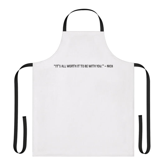 Heartstopper inspired apron with a minimalist fan art design featuring the main characters Charlie Spring and Nick Nelson.