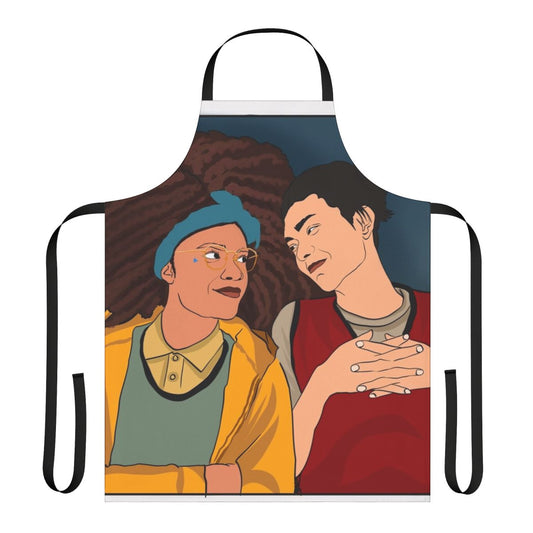 Heartstopper-inspired apron with characters Nick Nelson and Charlie Spring