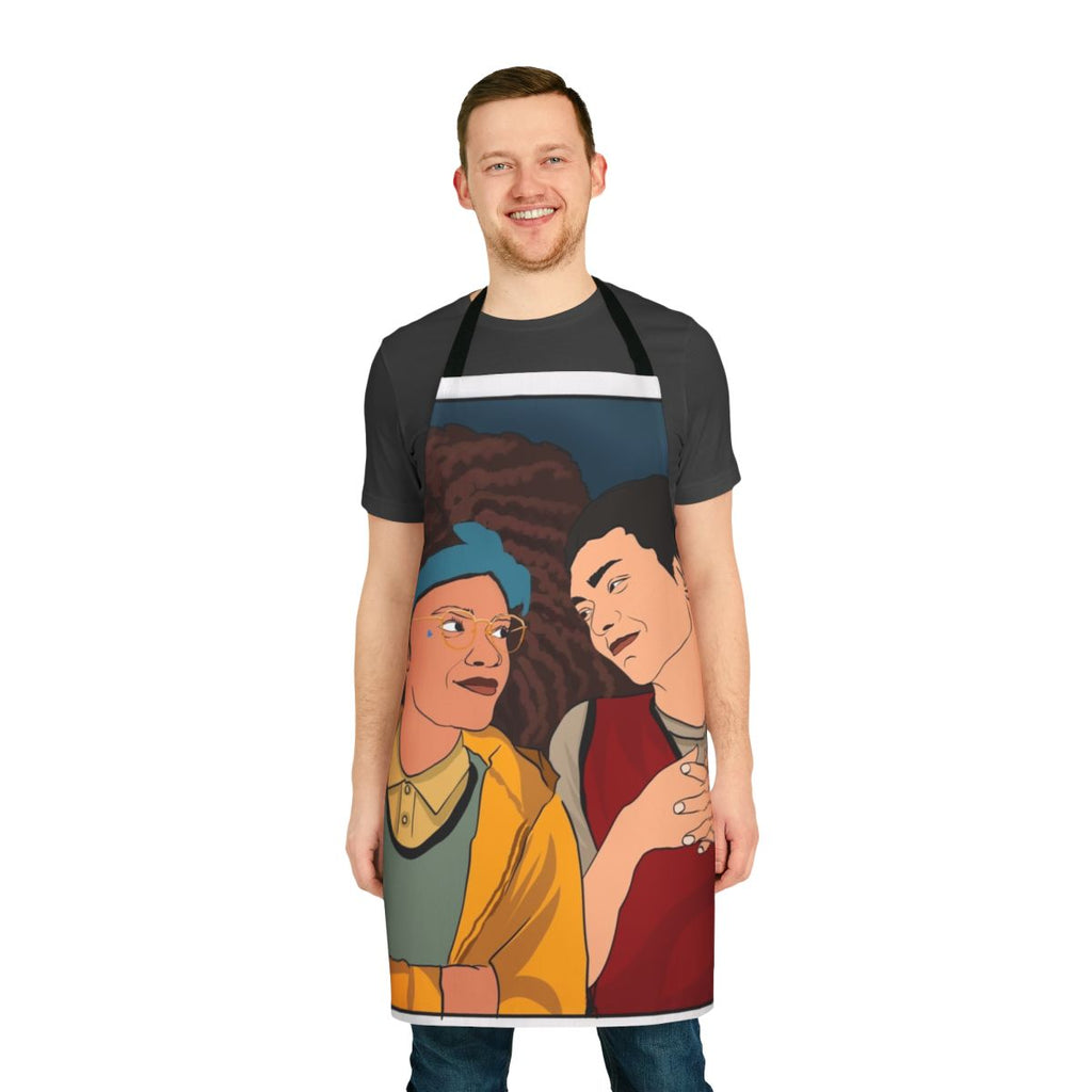 Heartstopper-inspired apron with characters Nick Nelson and Charlie Spring
