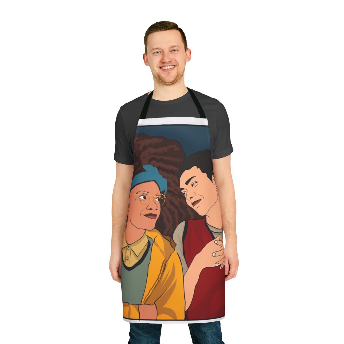 Heartstopper-inspired apron with characters Nick Nelson and Charlie Spring