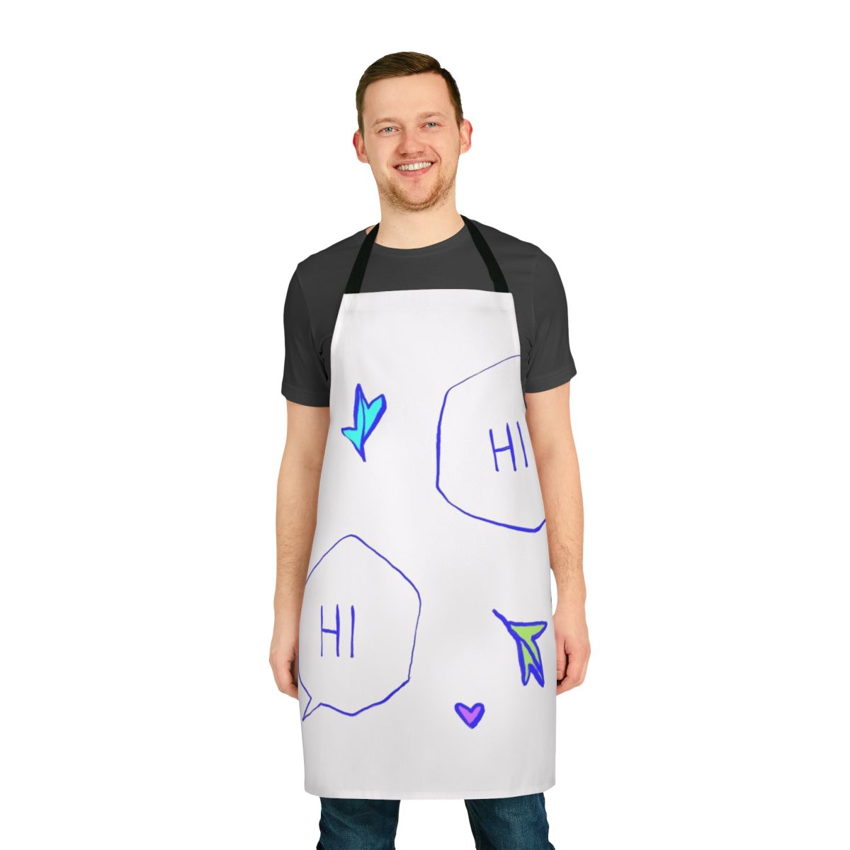 Heartstopper inspired apron featuring a simple and cute fanart design with the phrase "Hi"
